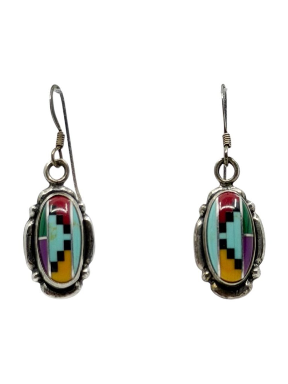 5Star Sterling Silver Gemstone mosaic inlay drop earrings - GM1254